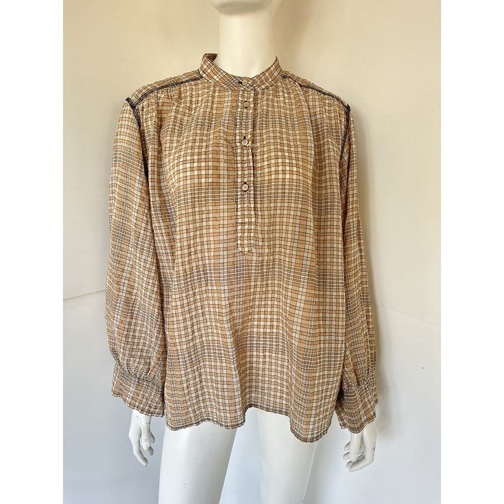 ALYSI CREME NWT! Check Seersucker Lagenlook Oversized Poet Blouse M